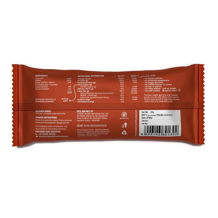 Peanut Cocoa High Protein Bar | No Artificial Flavour-All Natural-No Gluten-No Soy-No Preservatives | Pack of 5