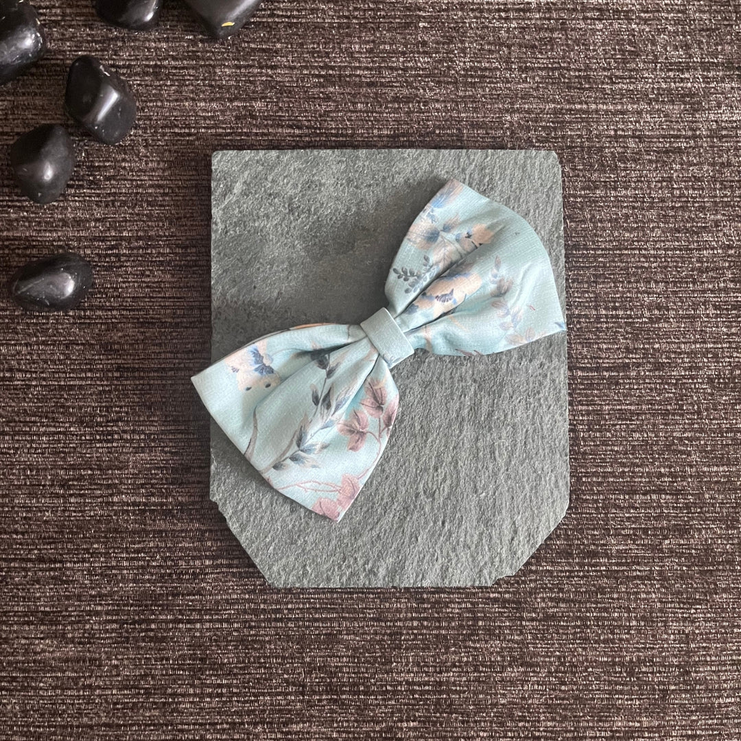 Floral Printed Hair Bow Clip | Girls' Hair Add-on For Dresses | Refreshing Sea Blue