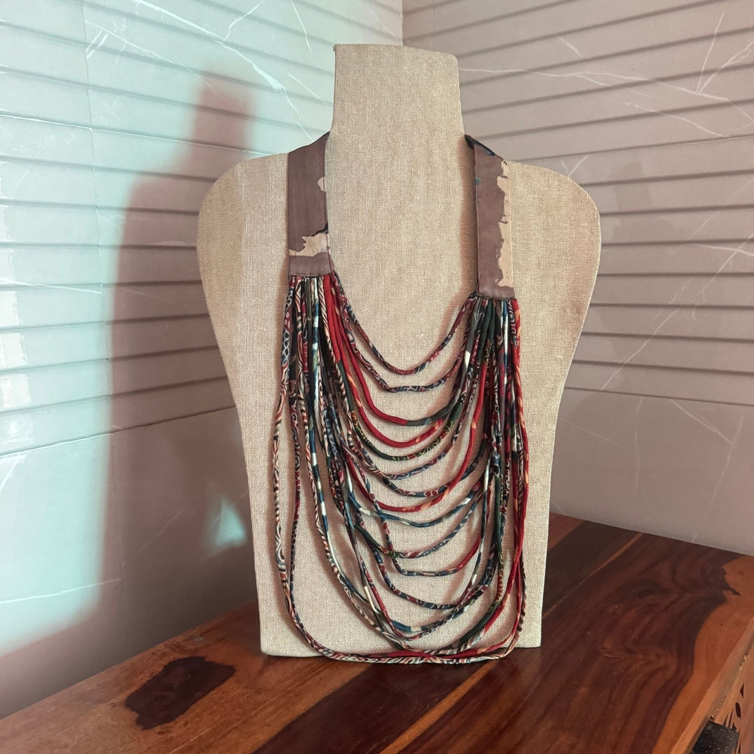 Multi Strands Women Necklace | Multi Coloured | Handcrafted |  Ajrakh Fabric | Smart