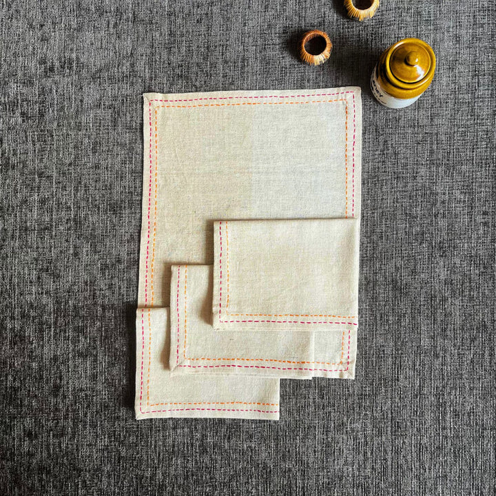 Beige Jute Table Napkin | Hand Embroidered  | Set of 4