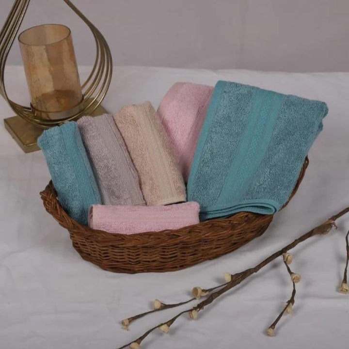 Natural Bamboo Hand Towel | Eco Friendly | Pink, Turquoise & Beige | Set Of 6