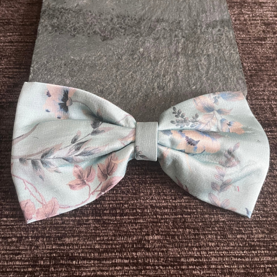 Floral Printed Hair Bow Clip | Girls' Hair Add-on For Dresses | Refreshing Sea Blue