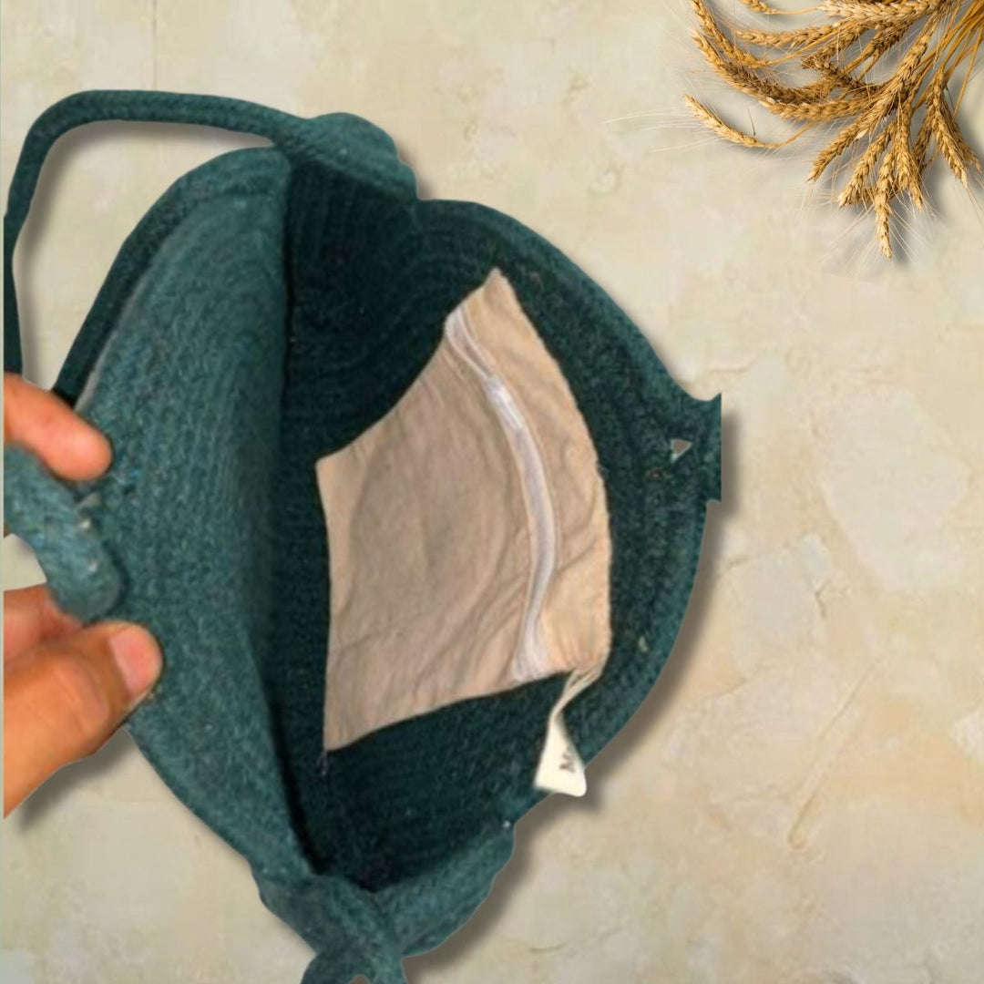 Hand-Crafted Sling Bag | Cotton |  Bottle Green