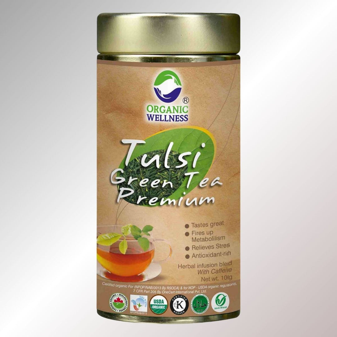 Tulsi Green Tea Premium | Blend Of Green Tea & Tulsi | Stress-Relieving | Tin Pack Of 100 GM