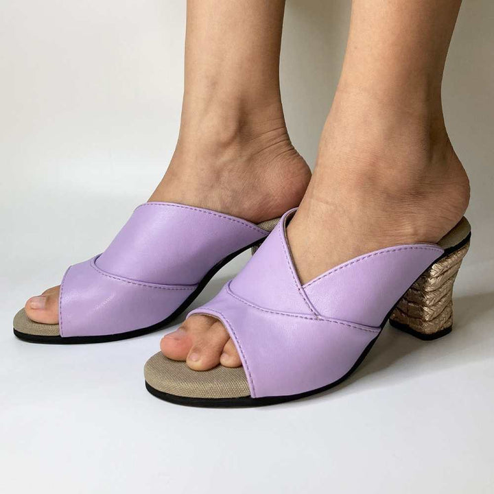 Peep-Toe Mules for Women | Block Heels | Cactus Leather | Lavender