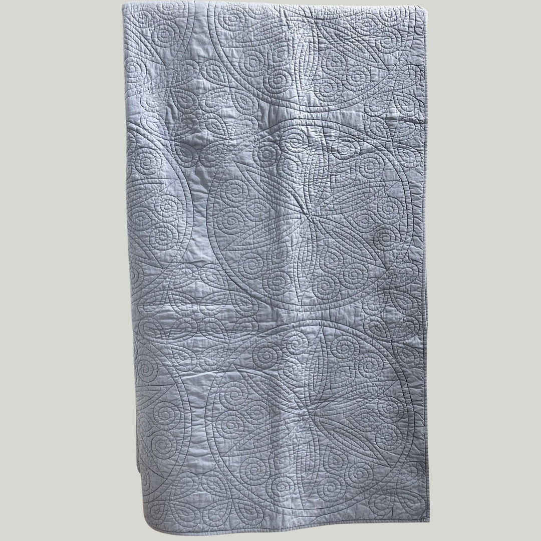 Round Star Flower Embroidered Cotton Quilt | Slate Grey | 92 x 100 Inch