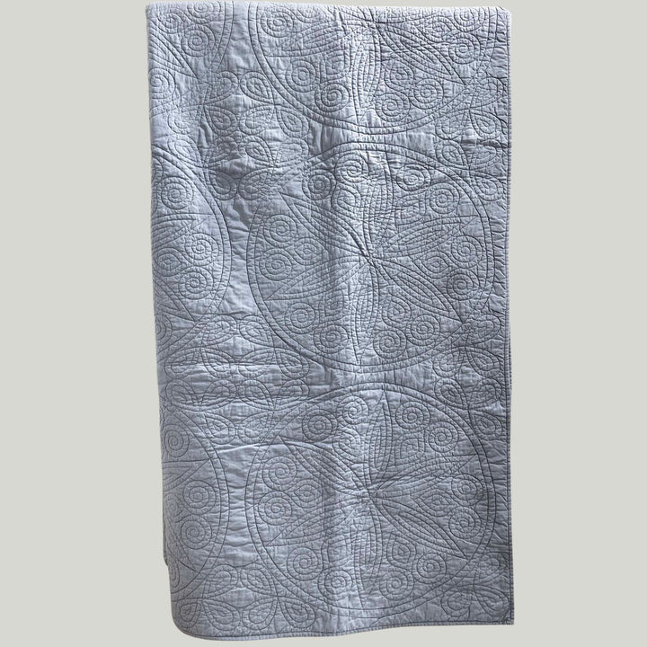 Round Star Flower Embroidered Cotton Quilt | Slate Grey | 92 x 100 Inch