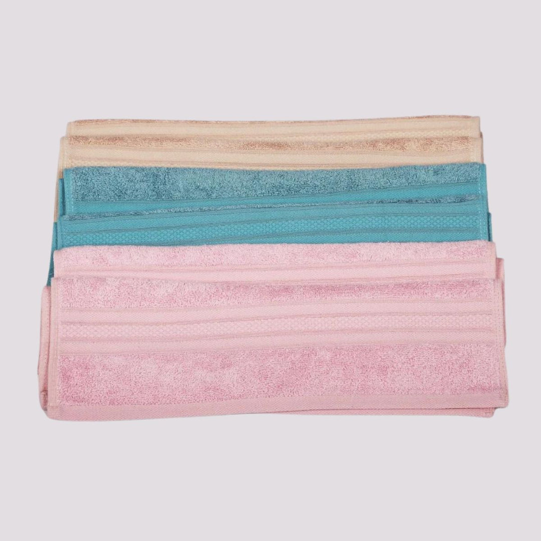 Natural Bamboo Hand Towel | Eco Friendly | Pink, Turquoise & Beige | Set Of 6