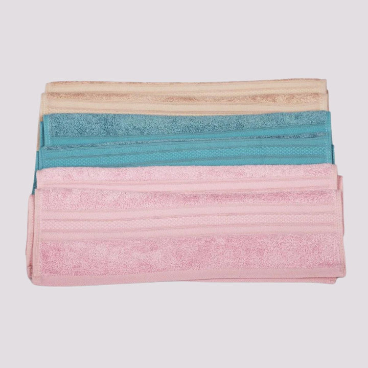 Bamboo Hand Towel | Gentle & Soft Fabric |  Pink, Turquoise & Beige | Set Of 6