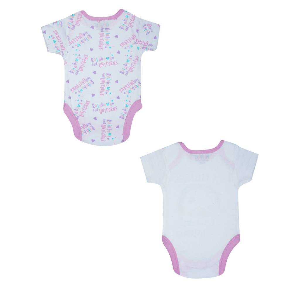 Rainbow And Unicorns Baby Girls Romper | Natural | Soft Cotton | Set Of 2