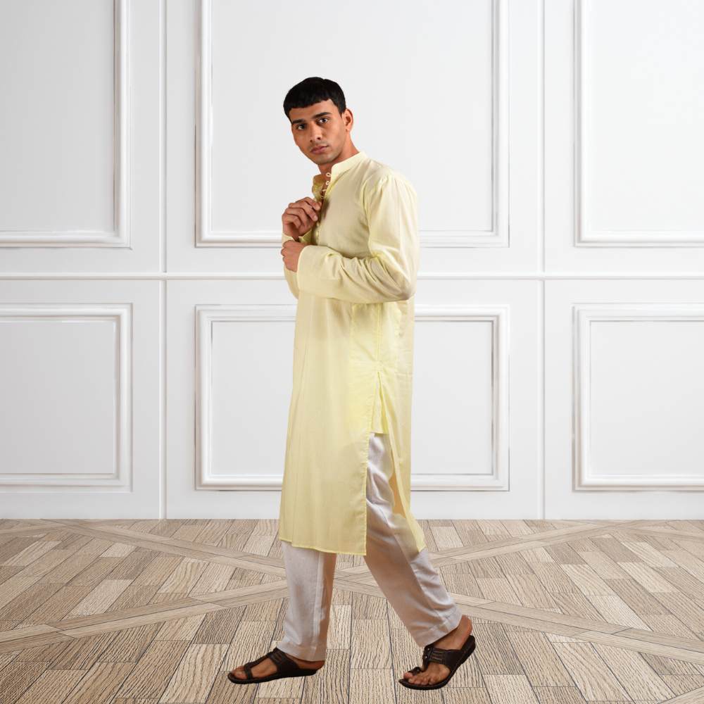 Yellow Cotton Long Kurta | Cotton