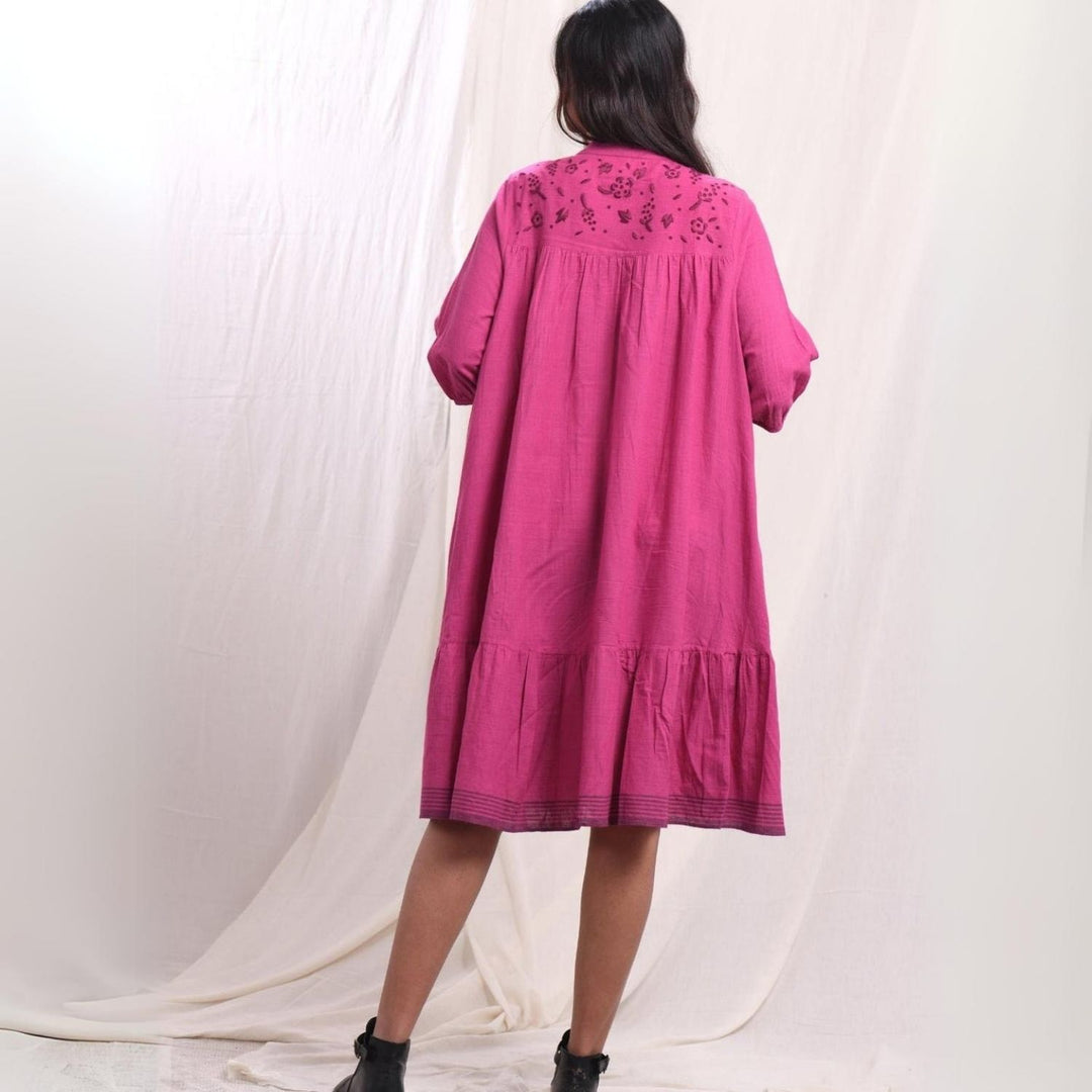 Orchid Flared Dress | Hand-Embroidered | Cotton Muslin | Magenta