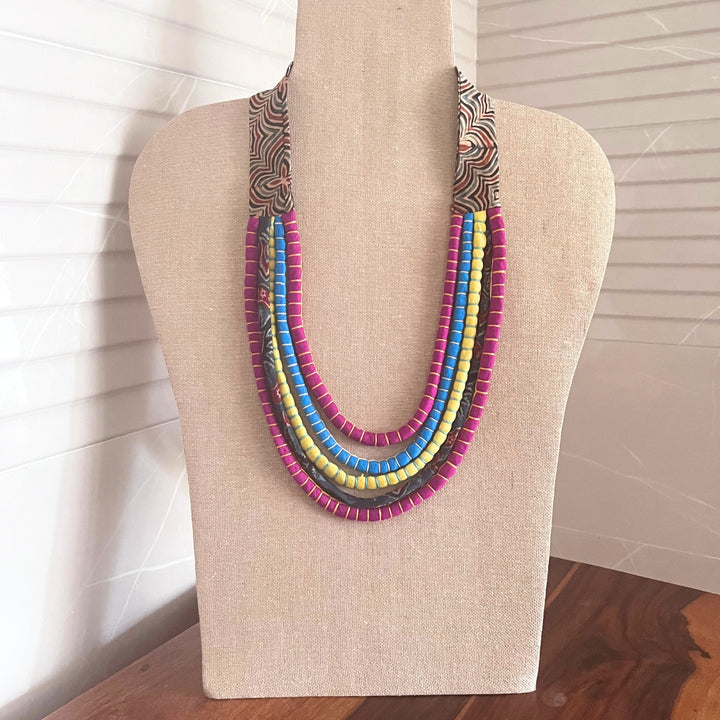 Multi-Colour Women Necklace | Made of Ajrakh and Silk | Artistic | Smart & Ethnic