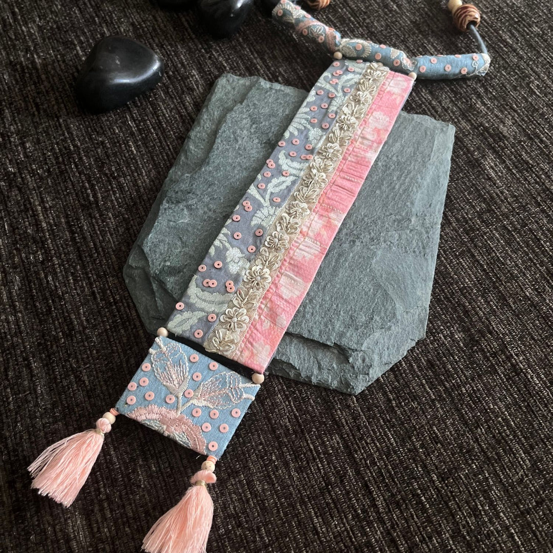 Grey & Pastel Pink Necklace | Embellished | Handcrafted Jewelry | Ethnic Wear