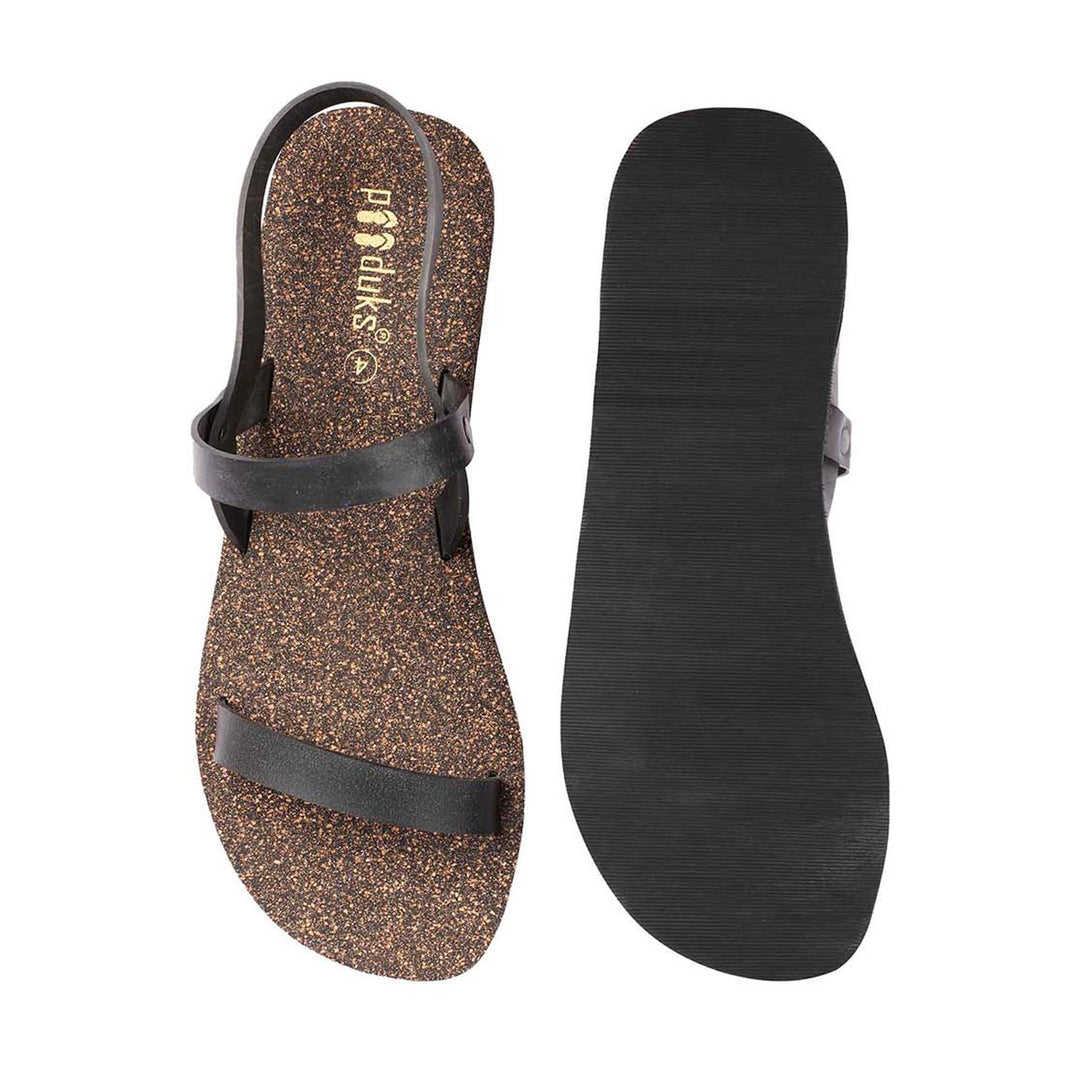 Black Cork Flat Sandal for Women | Redefine Fashion & Functionality | Odor-free