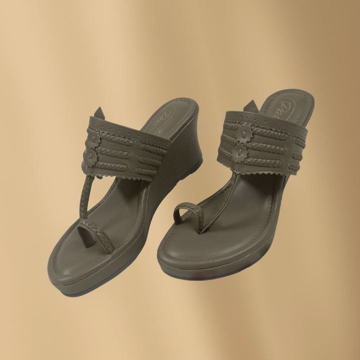 Peanut Brown Wedge Heel Kolhapuris For Women | Hand-Crafted | Comfy Festive Wear