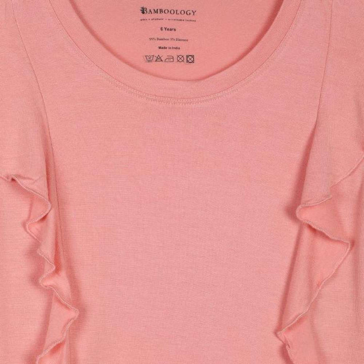 Peach Ruffled Shoulder Top | Bamboo Fabric | Organic | Casual | Kids Active Wear