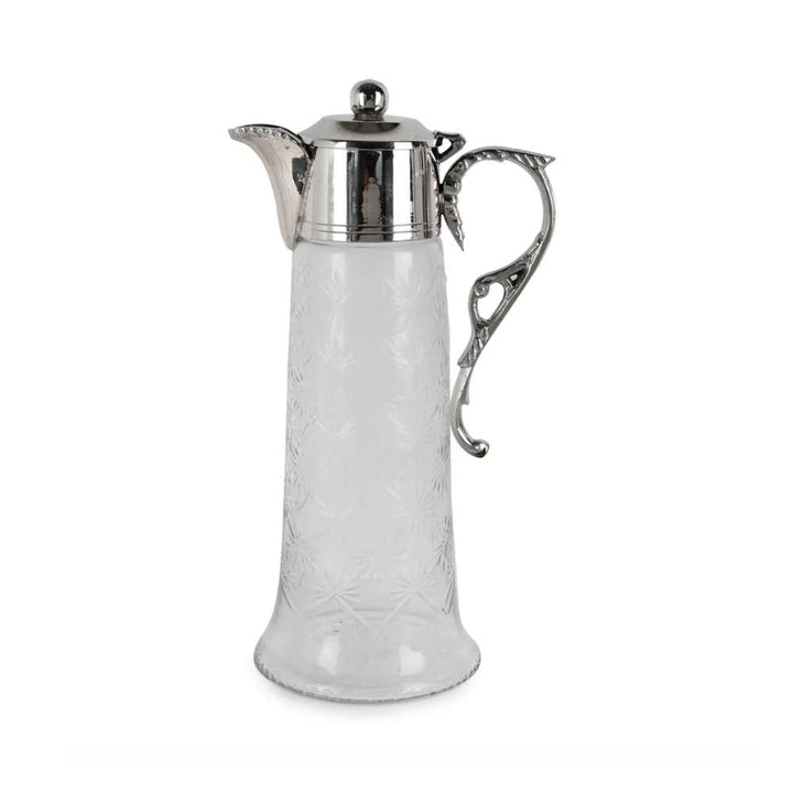 Silver Finish Brass And Glass Jug | Barware | Artistic Dining Decor | Hand Crafted | 14.5"