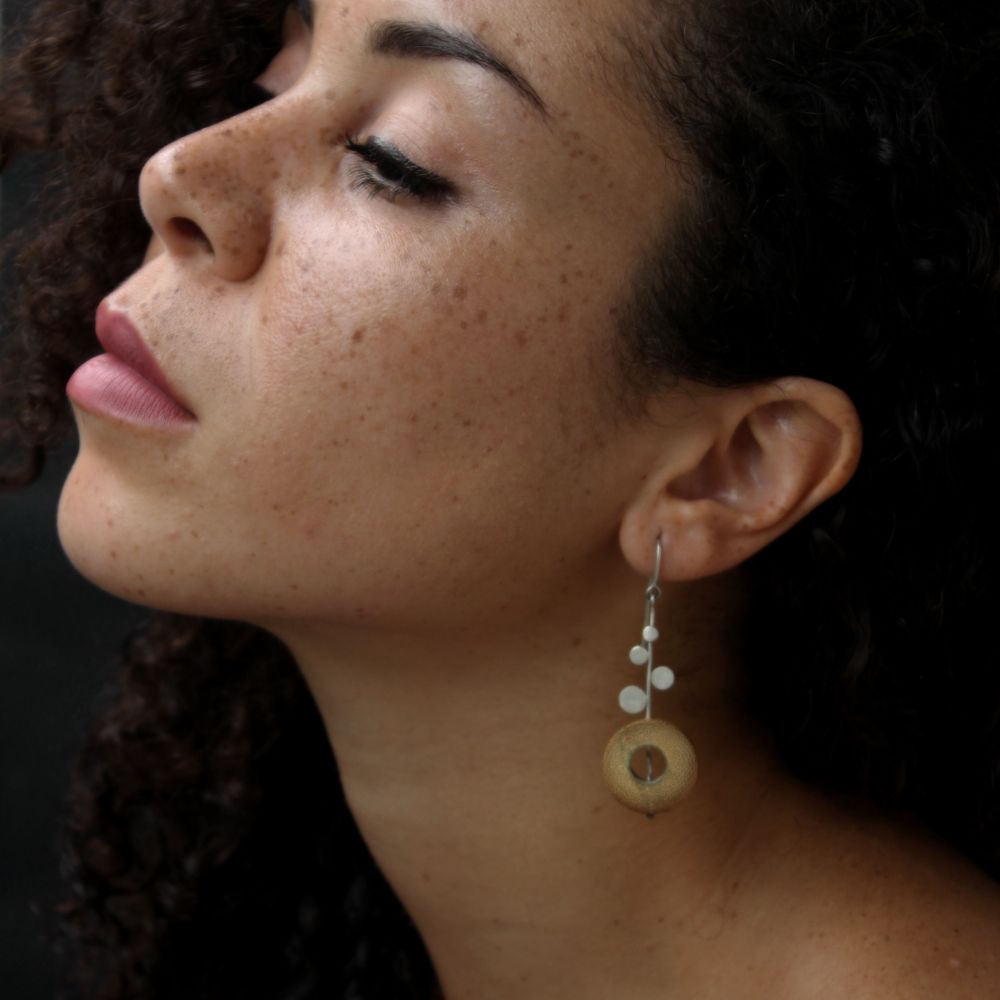 Rhea Dot Dash Earrings | Hand- Crafted | 92.5 Silver & Gold Plated Recycled Brass & Bamboo