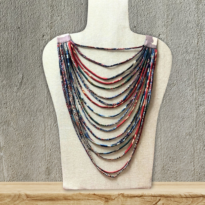 Multi Colour Women Necklace | Multi Strands | Handmade Ajrakh Fabric Jewelry 