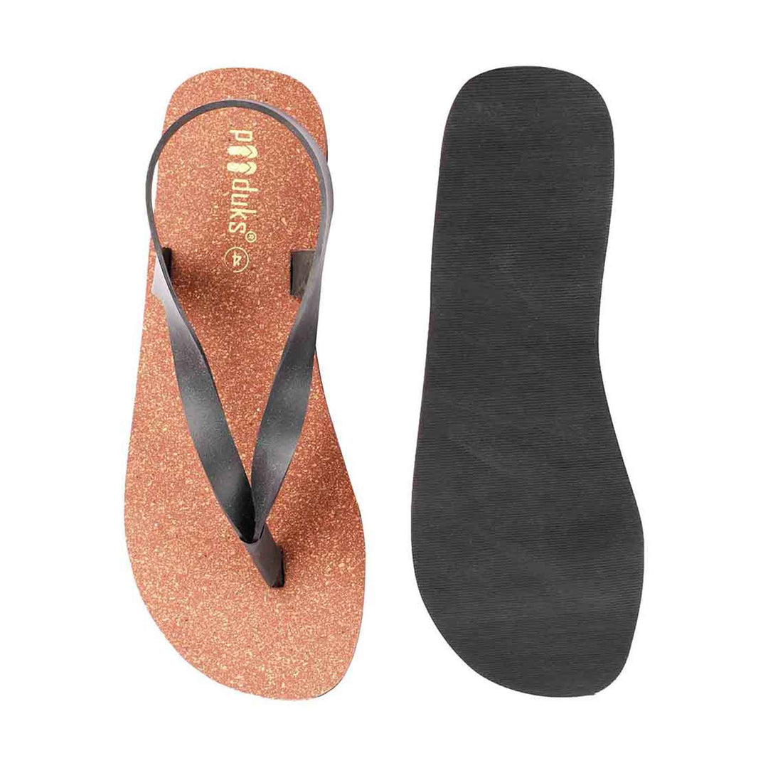 Thong-Strap Waterproof Cork Brown Sandals | Flats for Women | Vegan