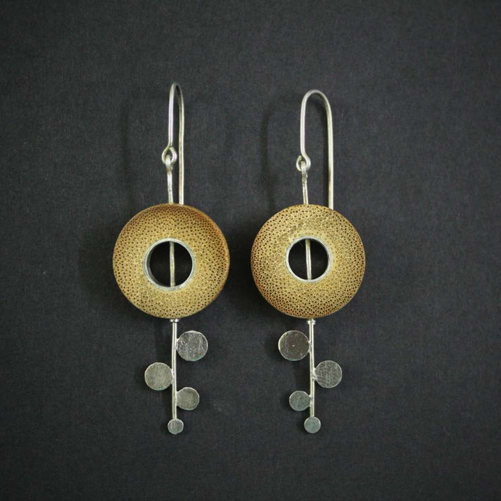 Rhea Dot Rise Earrings | Hand- Crafted | 92.5 Silver & Gold Plated Recycled Brass & Bamboo