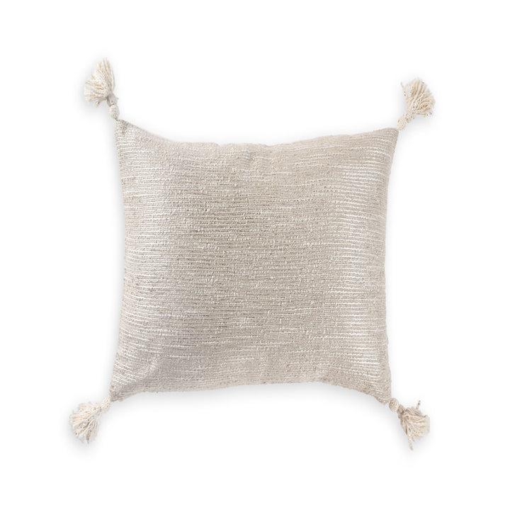 Designer Metallic Cushion Cover With Tassel | Steel Grey | Ethnic