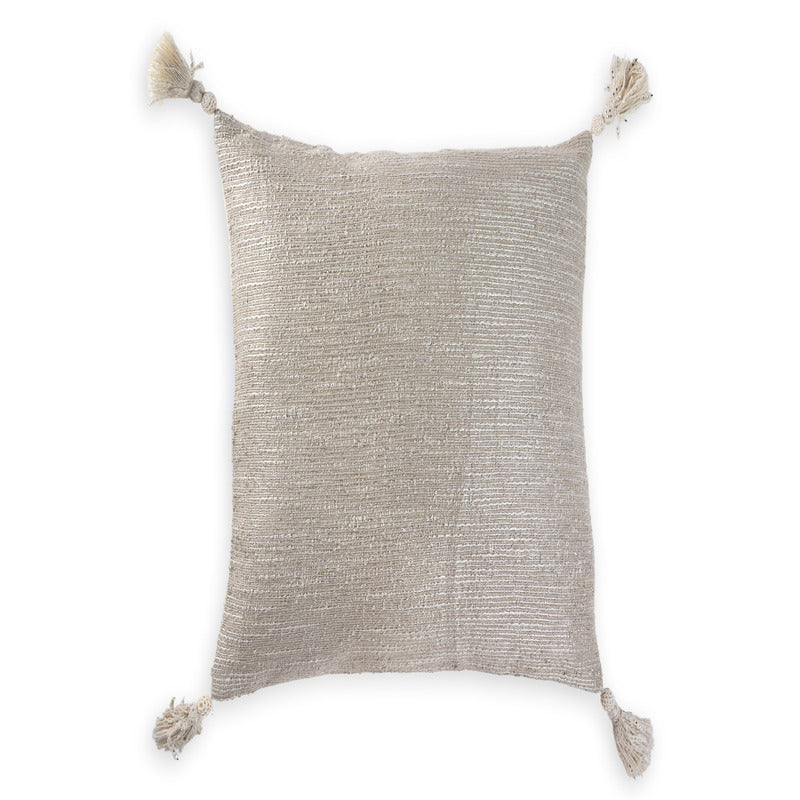 Designer Metallic Cushion Cover With Tassel | Steel Grey | Ethnic