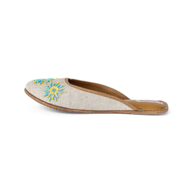 Hand-Crafted Jute Beige Women Juttis | Bead Embellished | Exquisite Craftsmanship