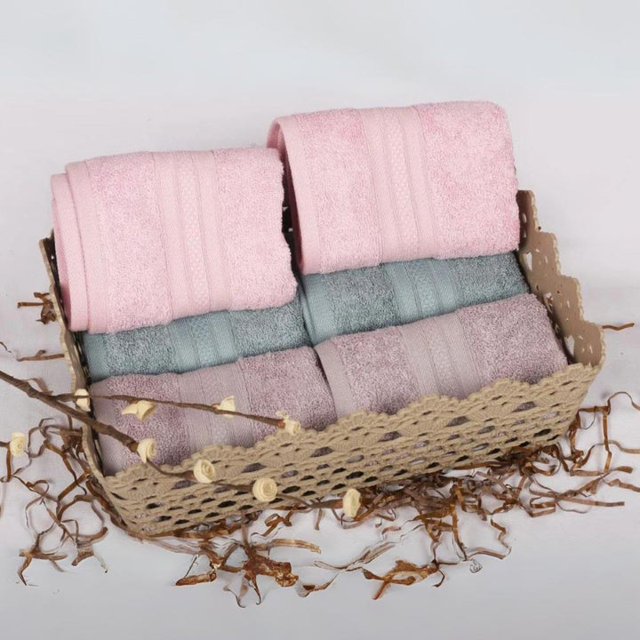 Natural Bamboo Hand Towel | Eco Friendly | Pink, Cadet Blue & Grape | Set Of 6