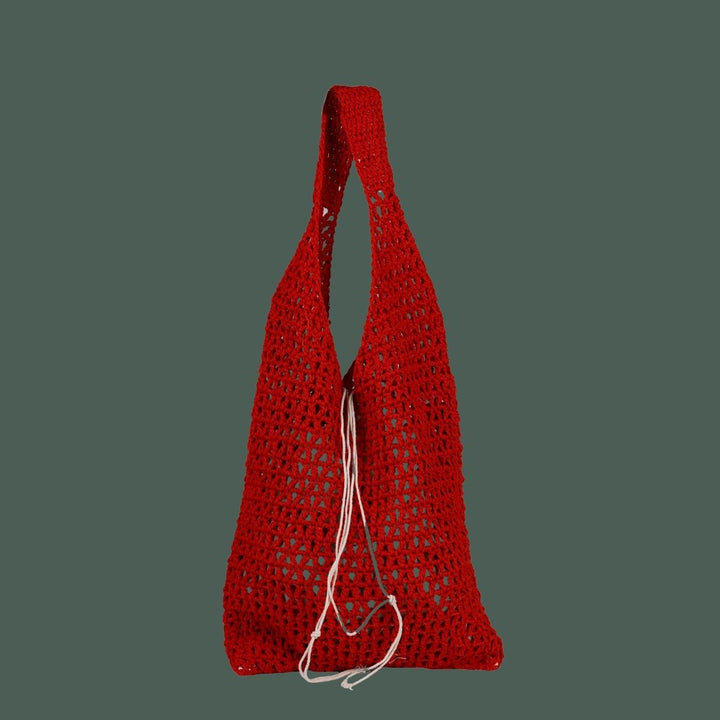 Rust Hobo Hand Bag | Hand-Crochet | Cotton Yarn | Crimson Red