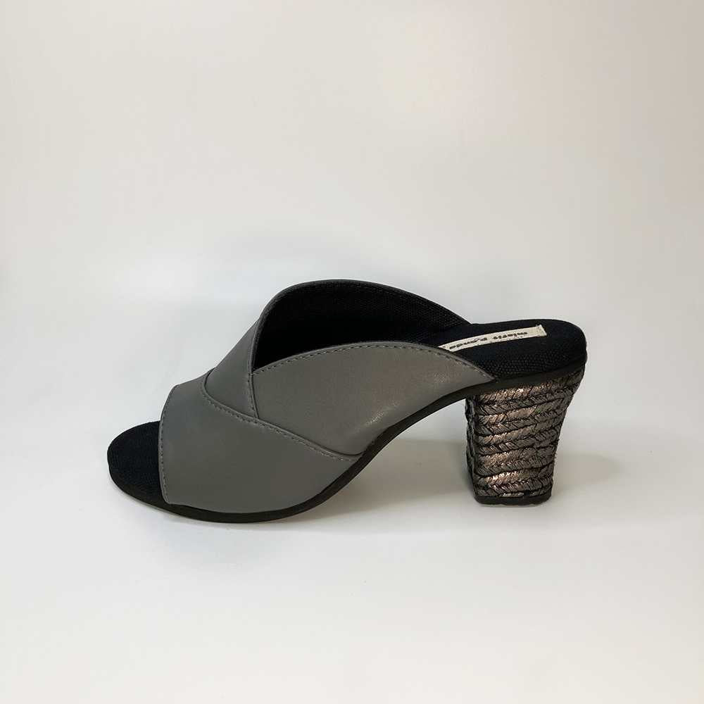 Peep-Toe Mules for Women | Block Heels | Cactus Leather | Grey