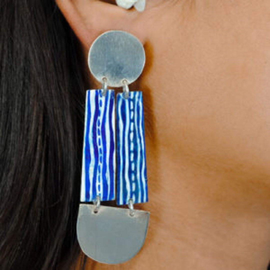 Lakeerein Earrings | Silver Jewellery | Hand Painted | Contemporary Design