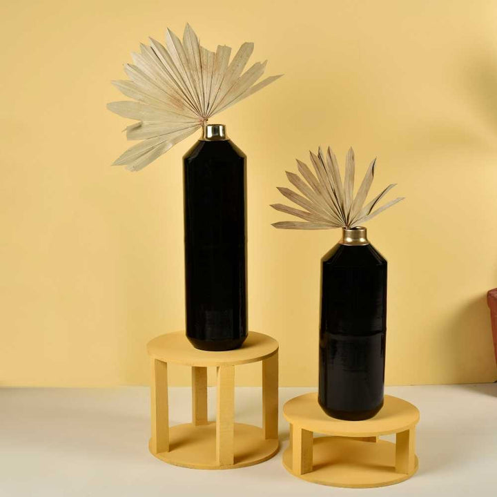 Black Metal Vase | Contemporary Table Accents | Centre Piece Decor | Hand-Crafted | Set Of 2