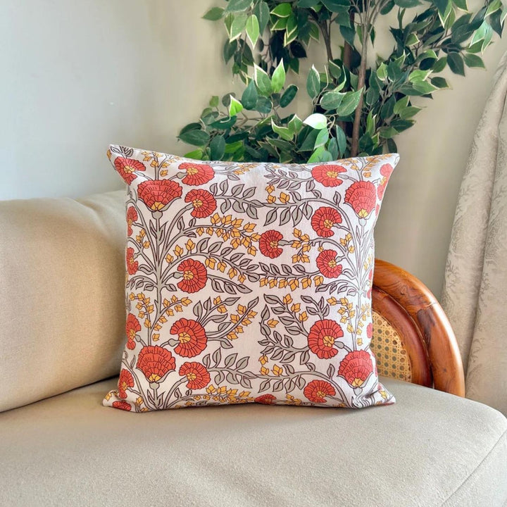 Autumn Charm Cushion Covers | Coral Botanical | Set Of 2 | 16 x 16 Inch