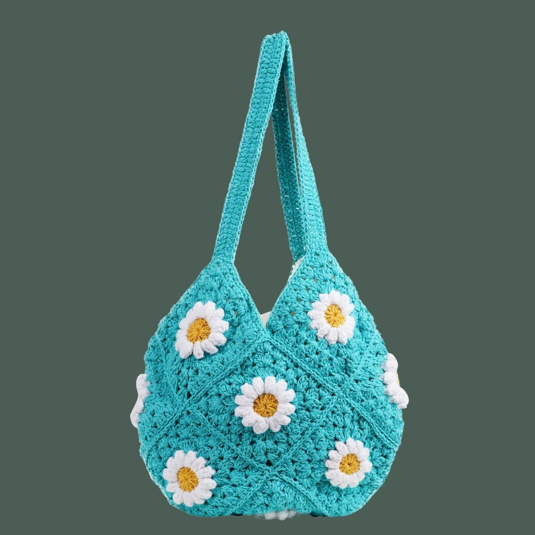 Blue Tote Hand Bag | Hand-Crochet | Cotton | Turquoise Blue