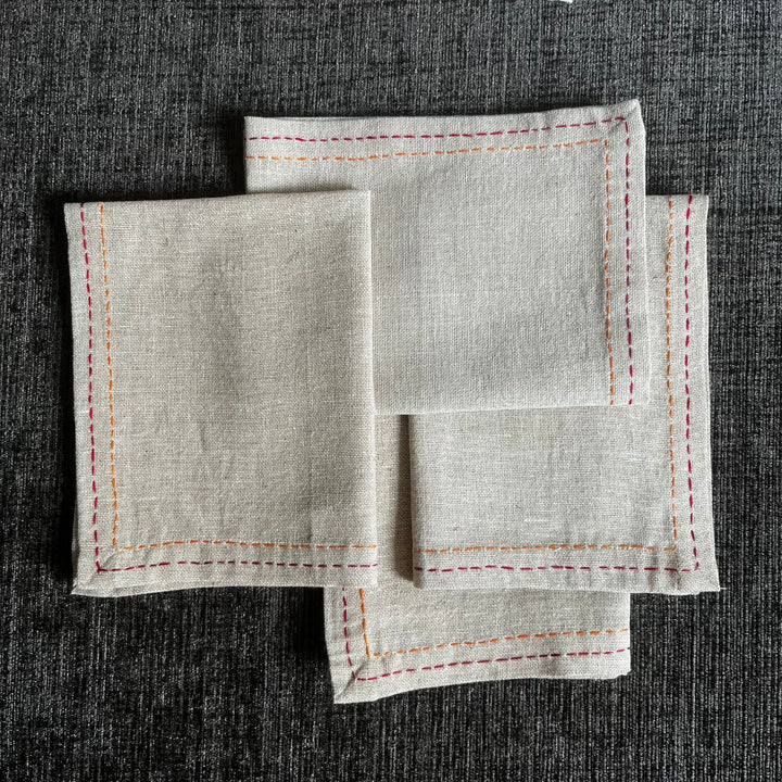 Beige Jute Table Napkin | Hand Embroidered  | Set of 4