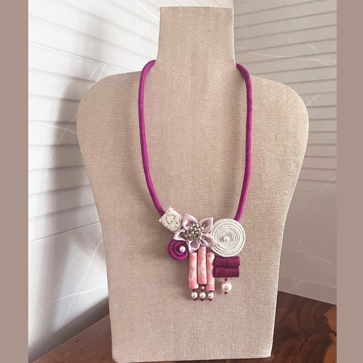 Feminine Necklace | Hand Crafted | Contemporary Fabric Jewellery | Magenta