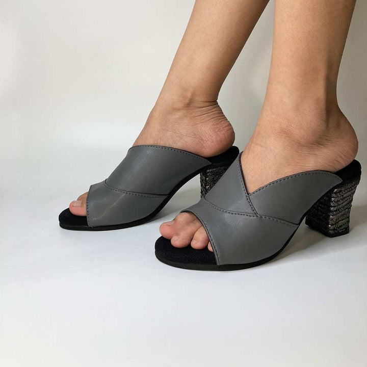 Peep-Toe Mules for Women | Block Heels | Cactus Leather | Grey