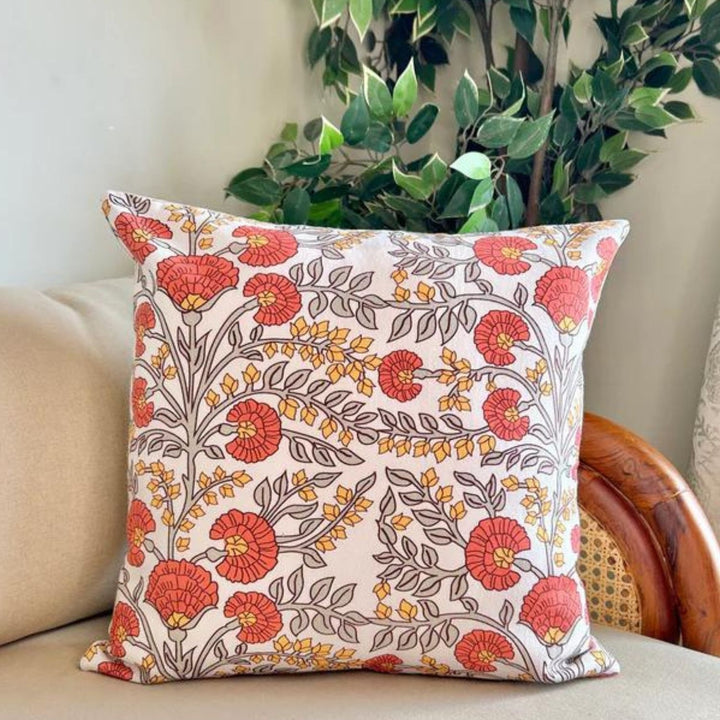 Autumn Charm Cushion Covers | Coral Botanical | Set Of 2 | 16 x 16 Inch