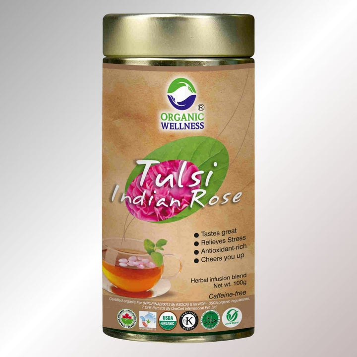 Tulsi Indian Rose | Refreshing & Nurturing | Immunity Booster | Organic | Tin Pack Of 100 GM