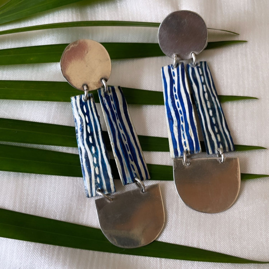 Lakeerein Earrings | Silver Jewellery | Hand Painted | Contemporary Design