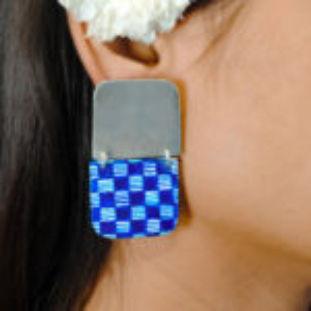 Plaid Earrings | Silver Jewellery | Hand Painted Earrings | Exquisite Design