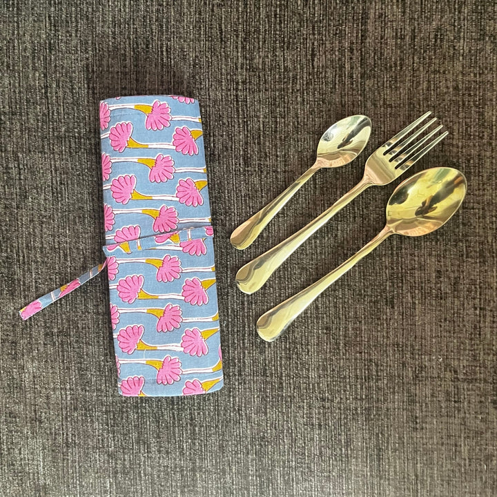 Grey Floral Cutlery and Napkin Wrap | For Travel And Kids' Lunch Box