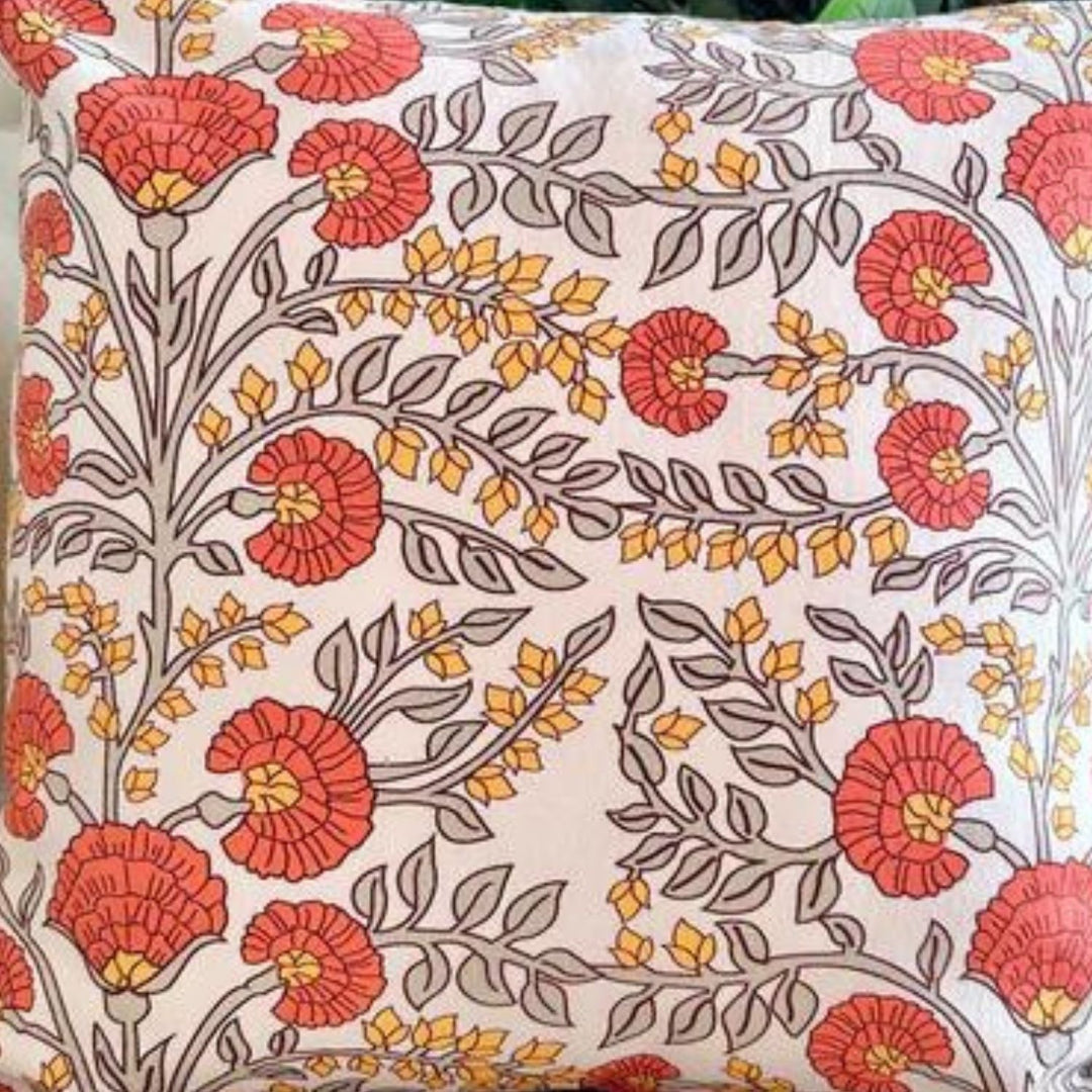 Autumn Charm Cushion Covers | Coral Botanical | Set Of 2 | 16 x 16 Inch