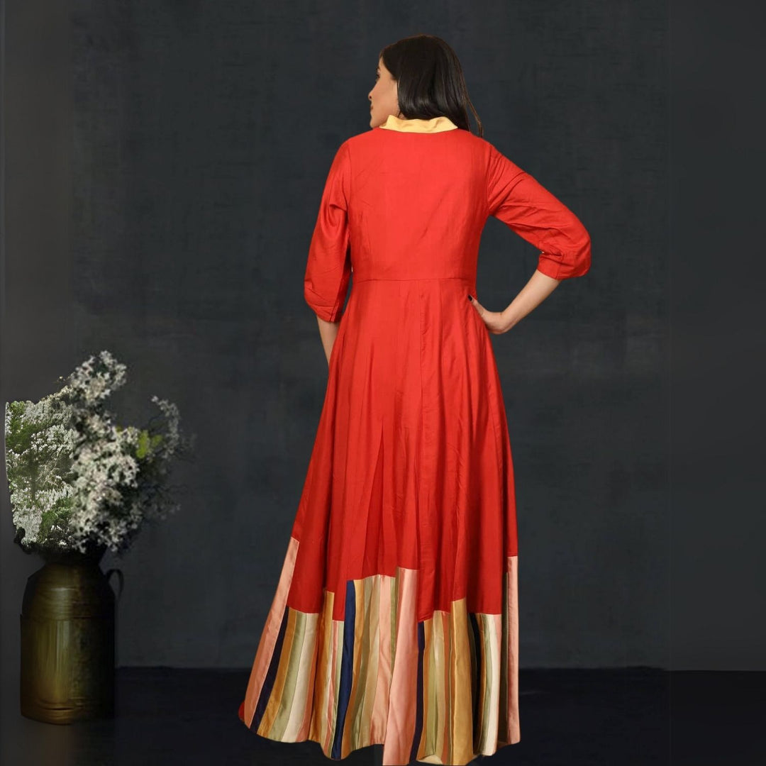 Narcissus Red Tussar Anarkali With Banarsi Pant | Festive Wear | Vibrant Red