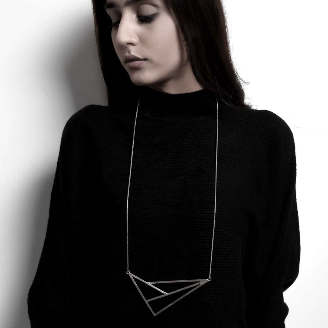 Line Art | Silver Finish Brass Neckpiece |  Hand-Crafted | Sustainable | Exquisite Design