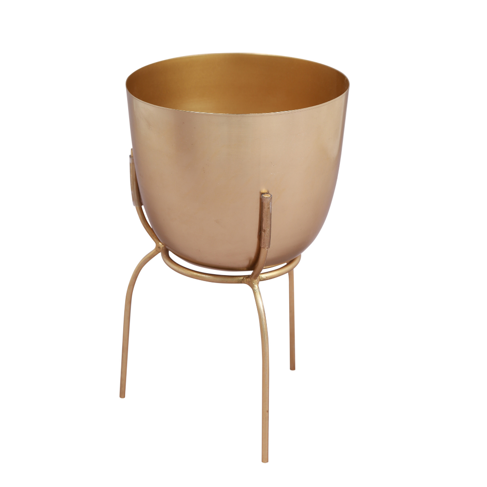 Gold Finish Metal Planter with Stand | Detachable Stand | Planters for Indoor Plants | Hand-Crafted | 12 inch