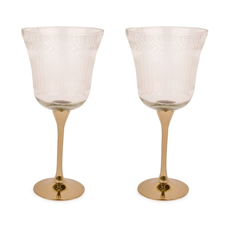 Goblet Set of 2 | Artistic Barware | Nickel Finish Brass and Glass | 7.5"