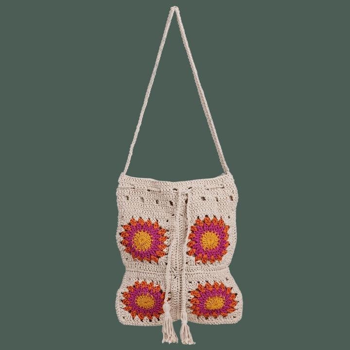 Floral Hand Bag | Hand-Crafted & Crochet | Cotton | Off White